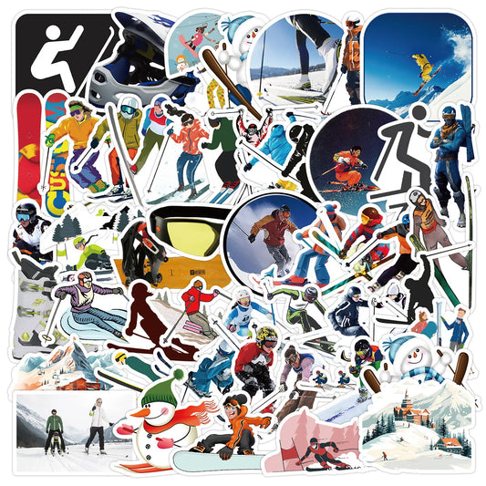 10/50pcs Cool Winter Skiing Snow Mountain Stickers Fridge Suitcase Car Laptop Snowboard Graffiti Extreme Sport Ski Vinyl Decals