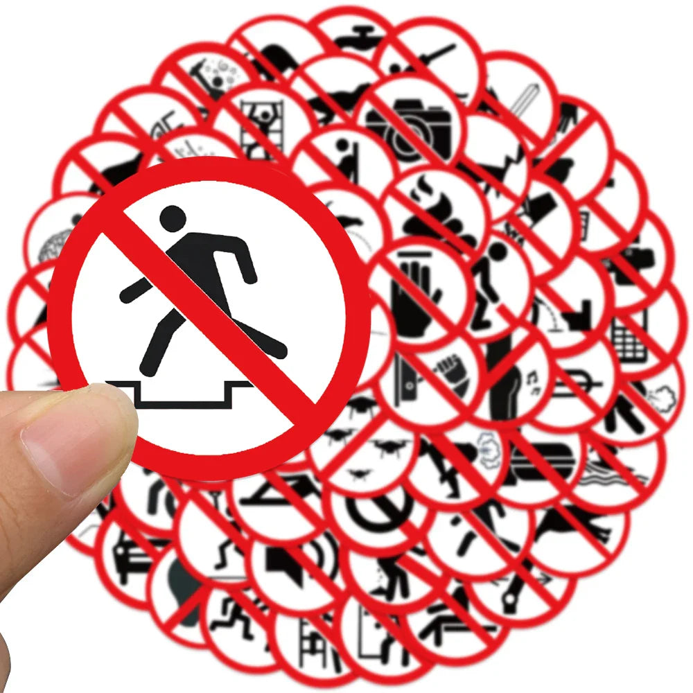 62pcs Funny Cartoon Warning Sign Stickers Water Bottle Decals Laptop Luggage Notebook Phone Waterproof Vinyl Bicycle Stickers