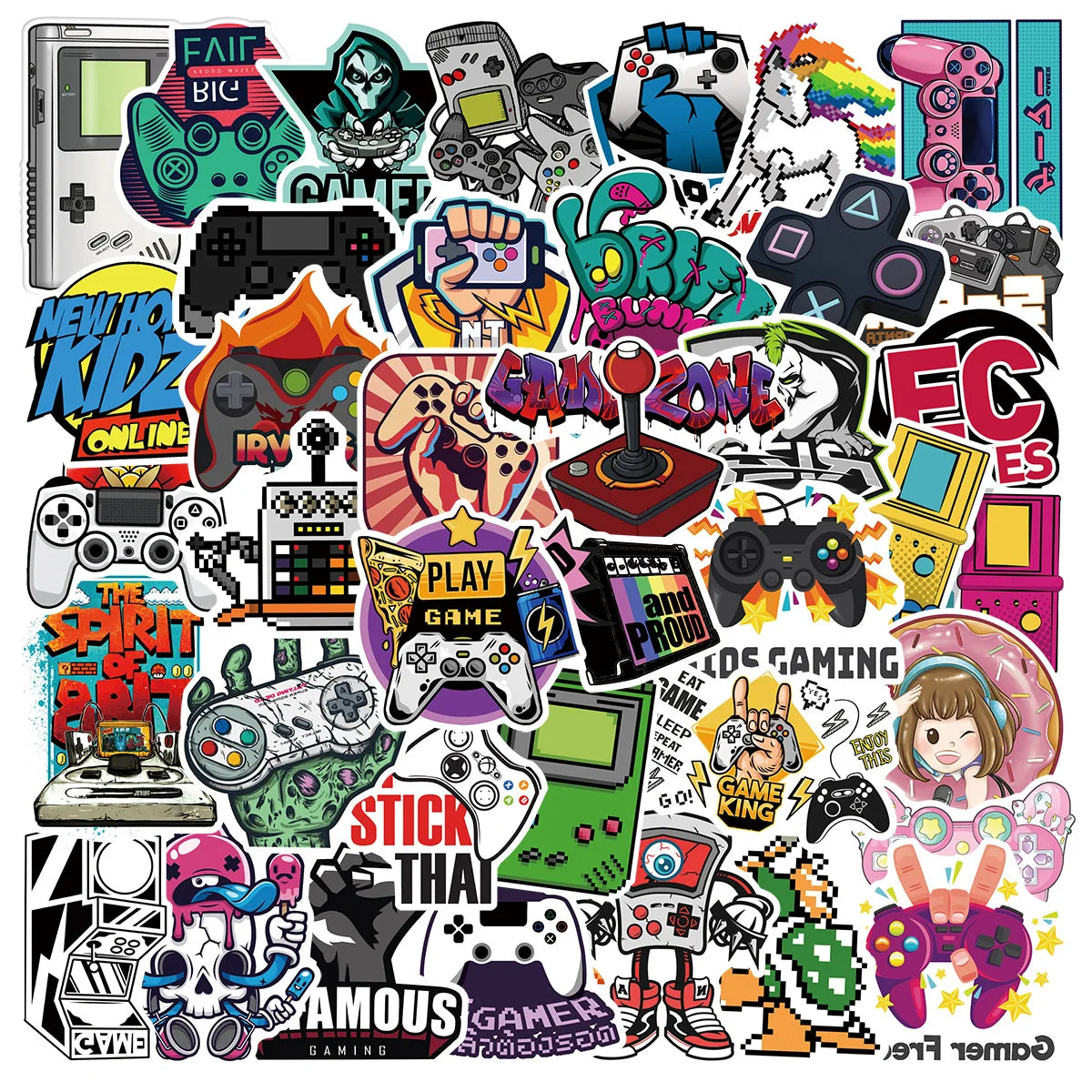 50pcs Retro Game Console Graffiti Stickers for Helmet, Wall, DIY Decor