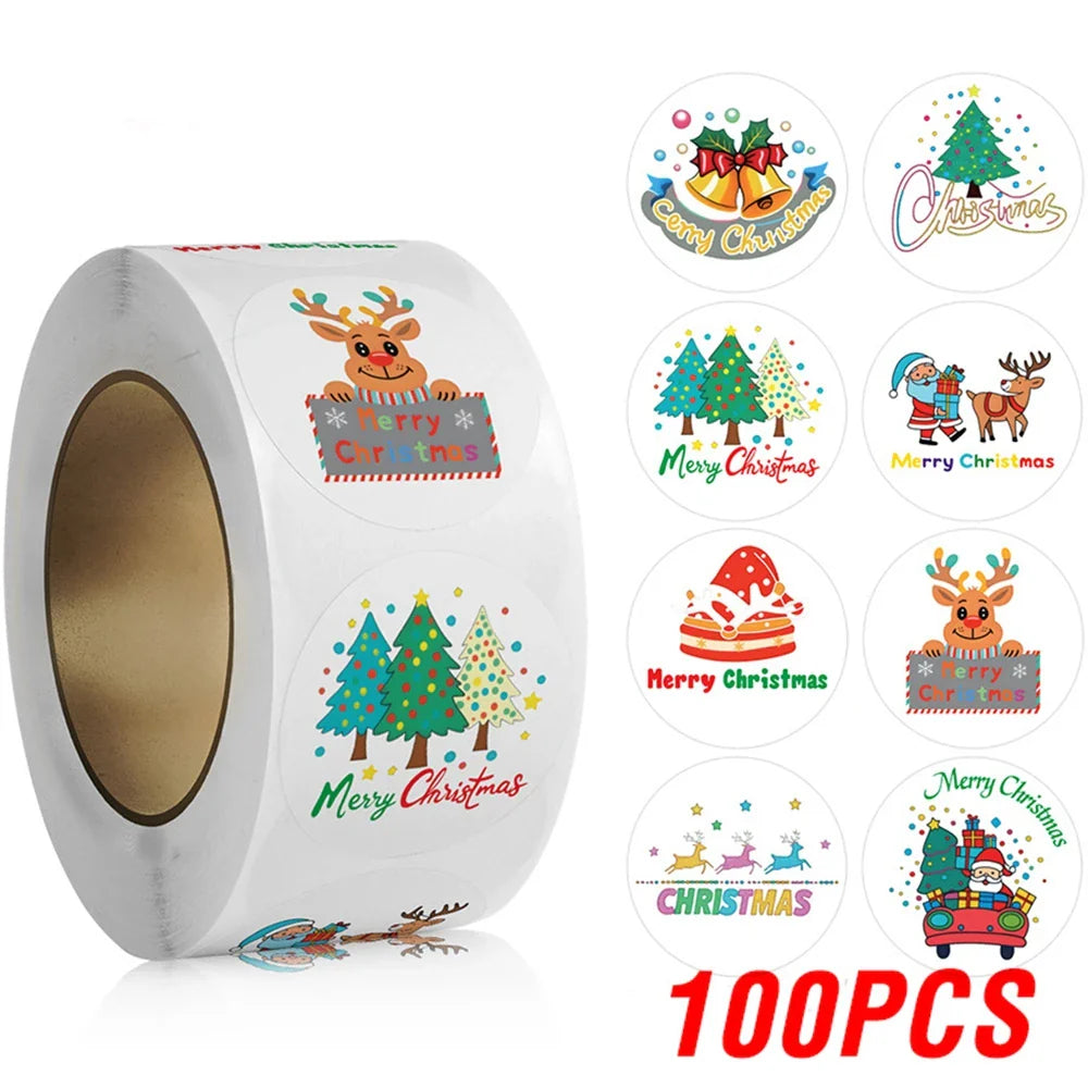 Christmas Stickers: Santa, Snowman, Tree Labels (100-500pcs)