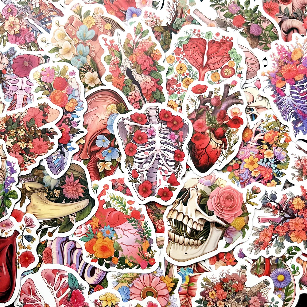 Cartoon Organ Flower Stickers 10/50pcs Waterproof Decals for Kids Laptop Phone Luggage
