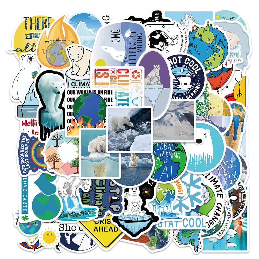100pcs Climate Change Environmental Stickers Waterproof Laptop Luggage Decals