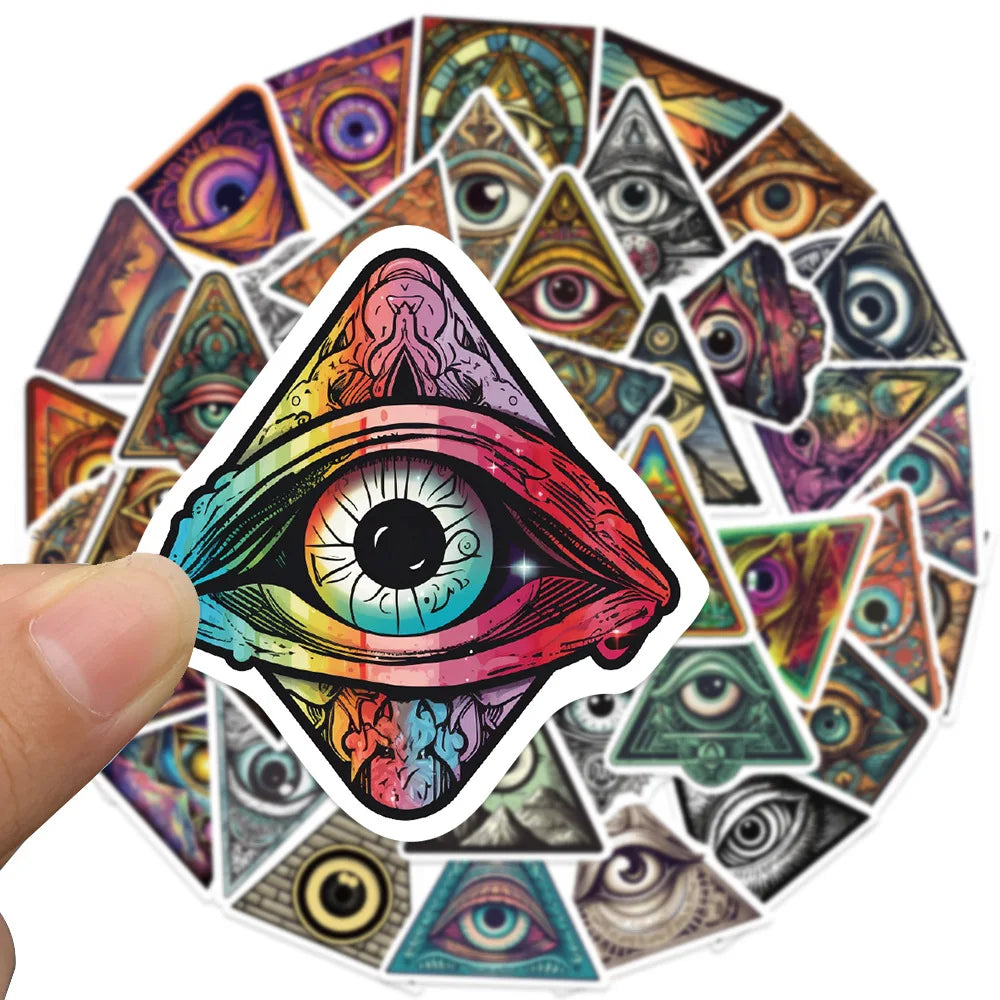 10/50Pcs Funny Cartoon Colorful All Seeing Eyes Graffiti Sticker for Luggage Skateboard Guitar Waterproof Creative Stickers