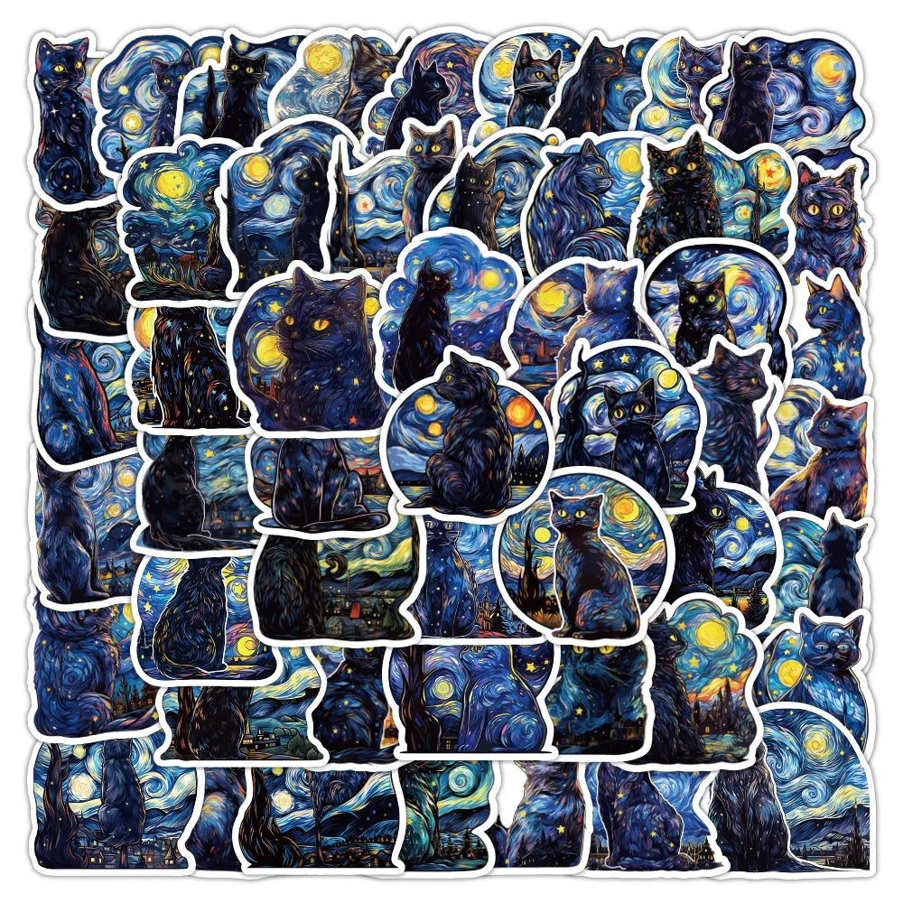 Starry Sky Cat Stickers for Phone Laptop Luggage Skateboard - 10/30/50PCS