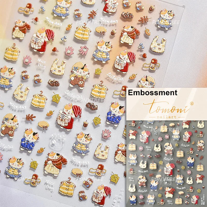 Cat Nail Art Stickers: Bowknot, Flower, Fish, Butterfly