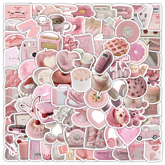 Kawaii Pink Stickers Pack: Cute Decals for Phone, Notebook, Guitar, Skateboard, Laptop, Car