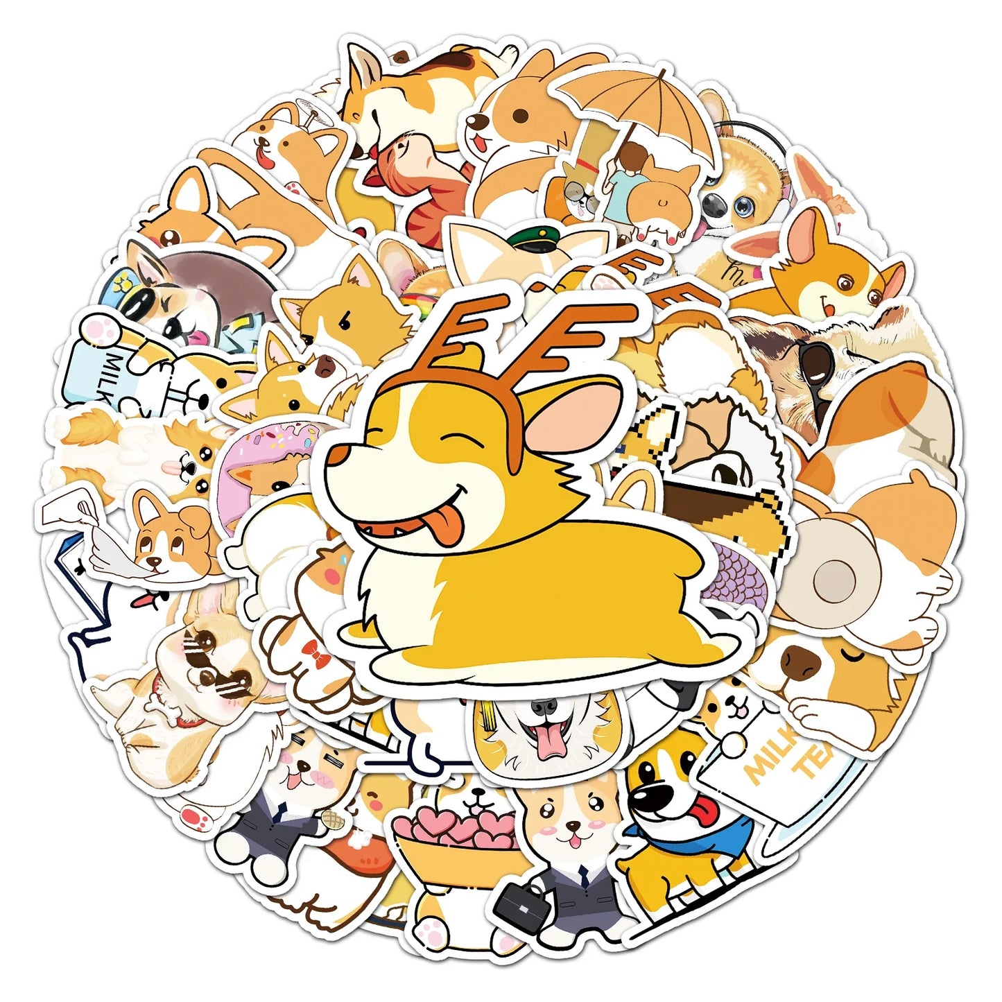 50Pcs Corgi Dog Waterproof Vinyl Stickers for Skateboard Snowboard