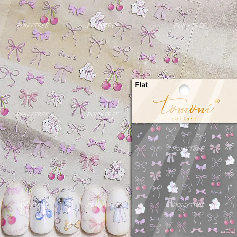 Silk Ribbon Nail Art Stickers with Rhinestones