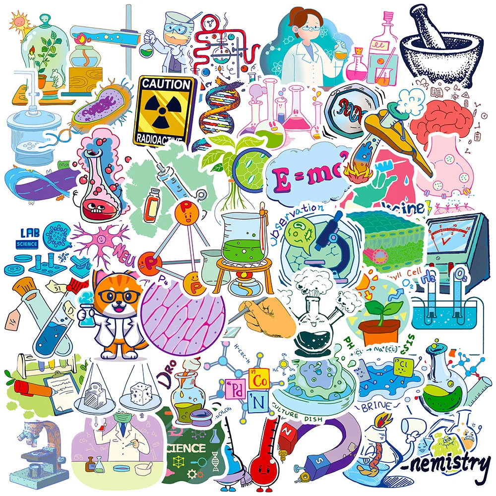 Science Lab Chemical Waterproof Stickers Decals for Laptop, Phone, Notebook, Skateboard, Kids Toys - 10/30/50/100pcs