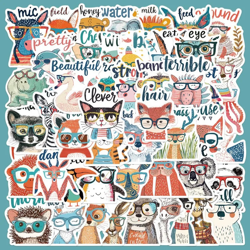 50pcs Cartoon Animal Graffiti Stickers for Helmet, Wall, DIY Decoration