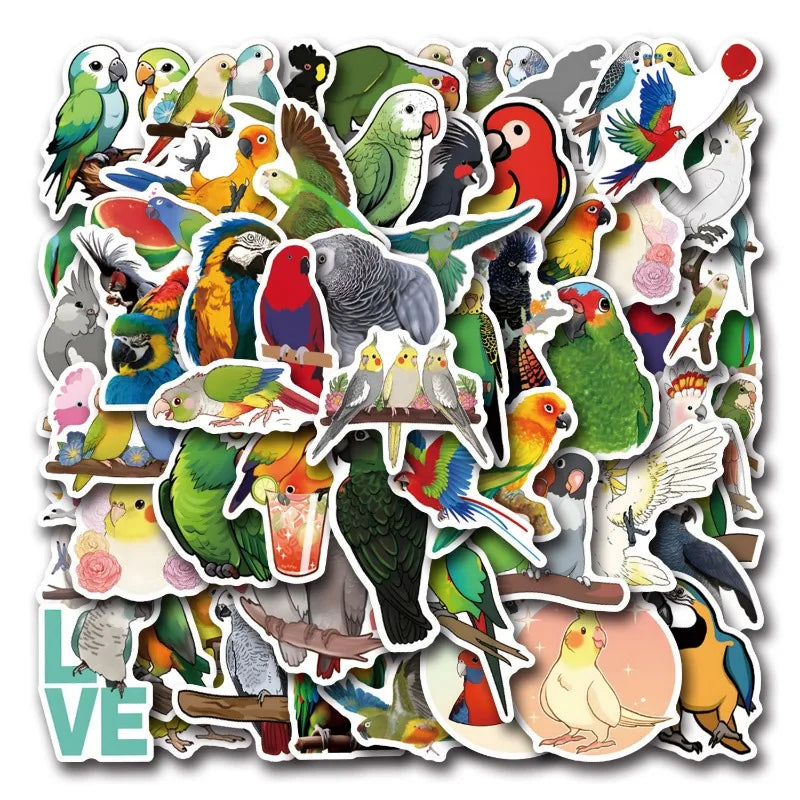 55pcs Cartoon Parrot Stickers for Laptop, Phone, Scooter, Suitcase, Water Bottle, Stationery, Refrigerator Decoration