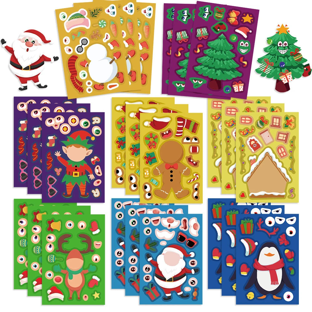 Cartoon Christmas Face Puzzle Stickers Kids DIY Jigsaw Toy Game Gift