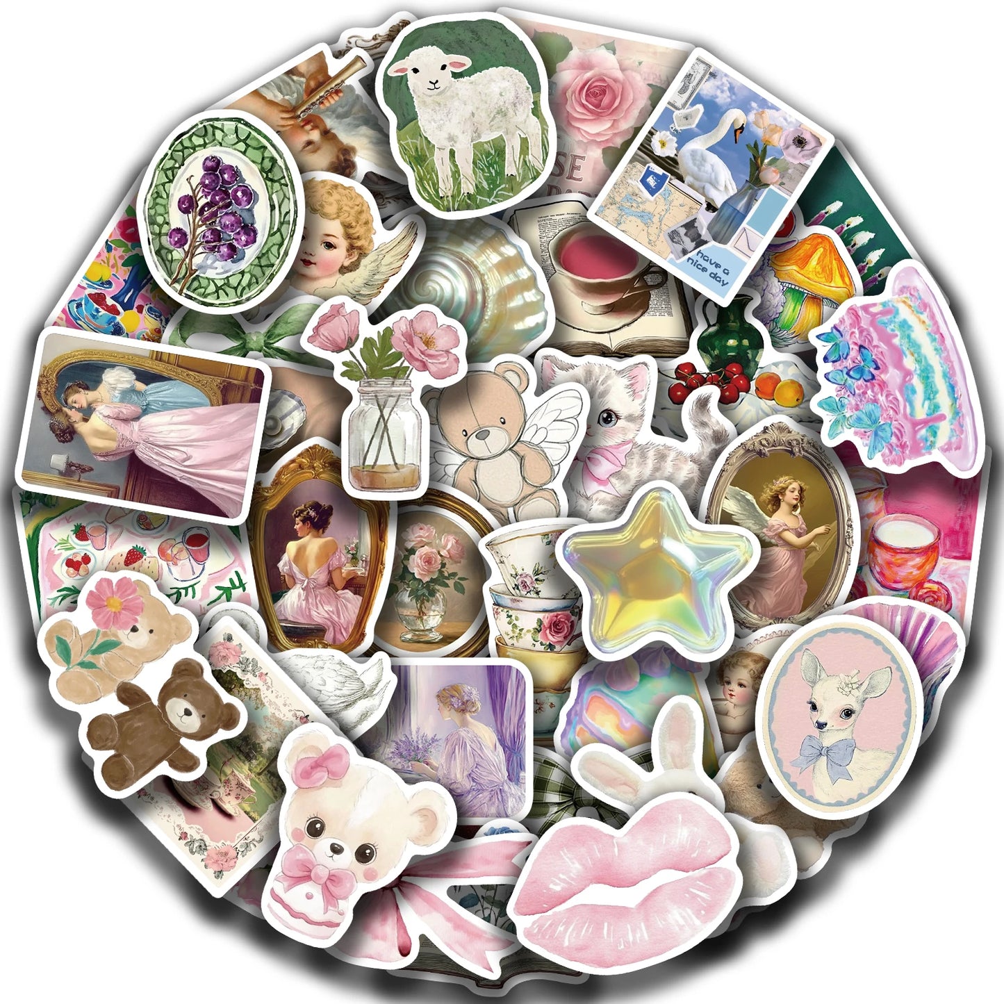 50 Retro Aesthetic Waterproof Stickers for Laptop & Scrapbooking