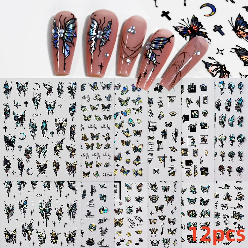 3D Glitter Heart Nail Stickers - 12Pcs Valentine Decals