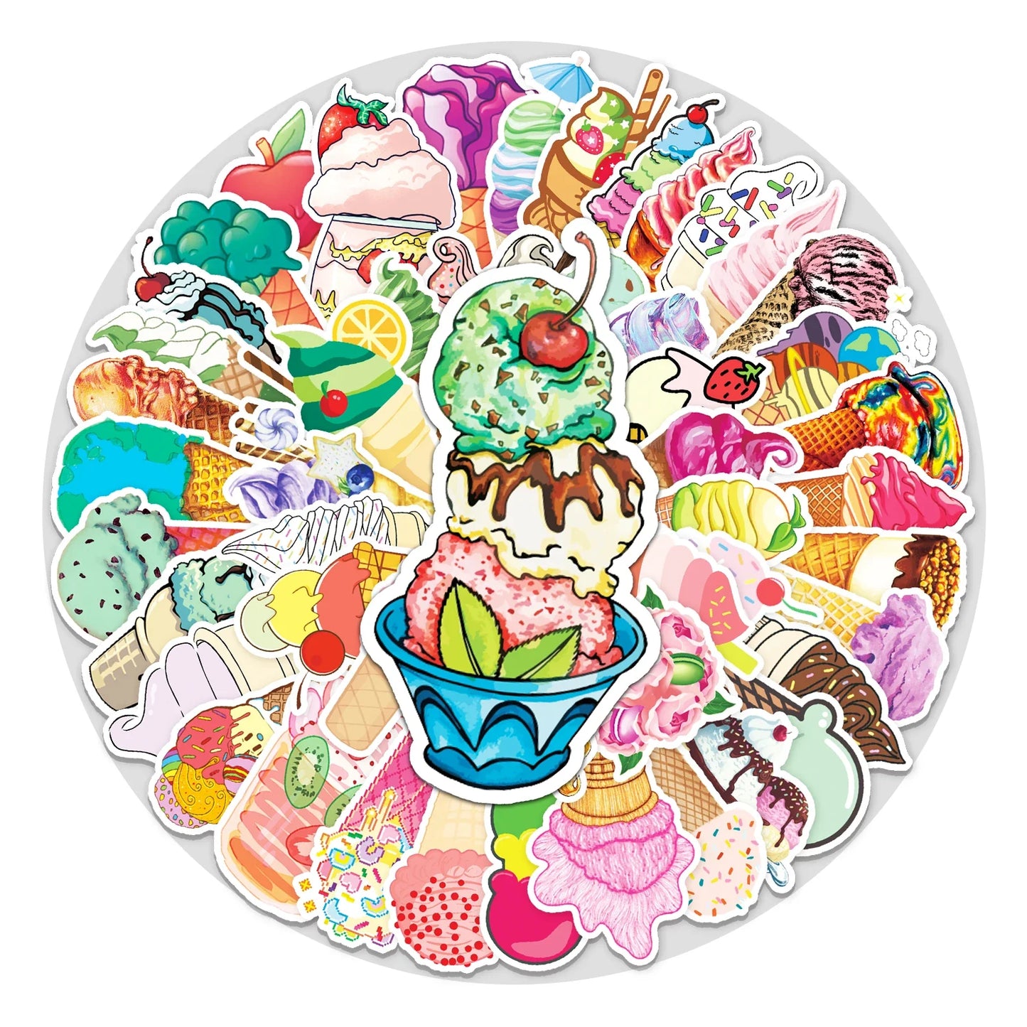 50Pcs Ice Cream Cartoon Waterproof Vinyl Stickers for Skateboard Snowboard Decals