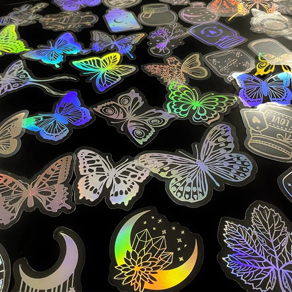 10/30/50/100PCS Holographic Laser Butterfly PET Flash Dream Stickers Aesthetic Hand Account DIY Notebook Motorcycle Car Sticker