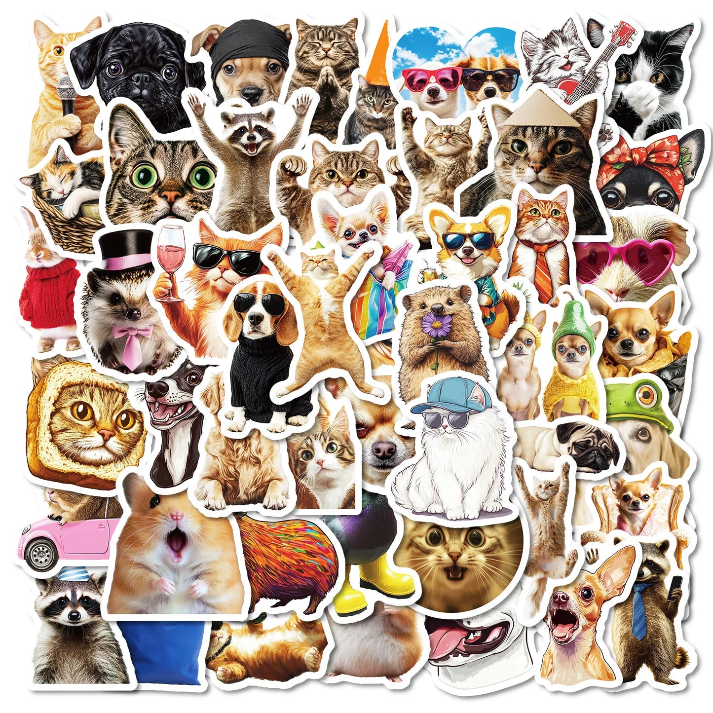 50Pcs Cute Pet Cartoon Stickers for Helmet, Wall, DIY Decoration