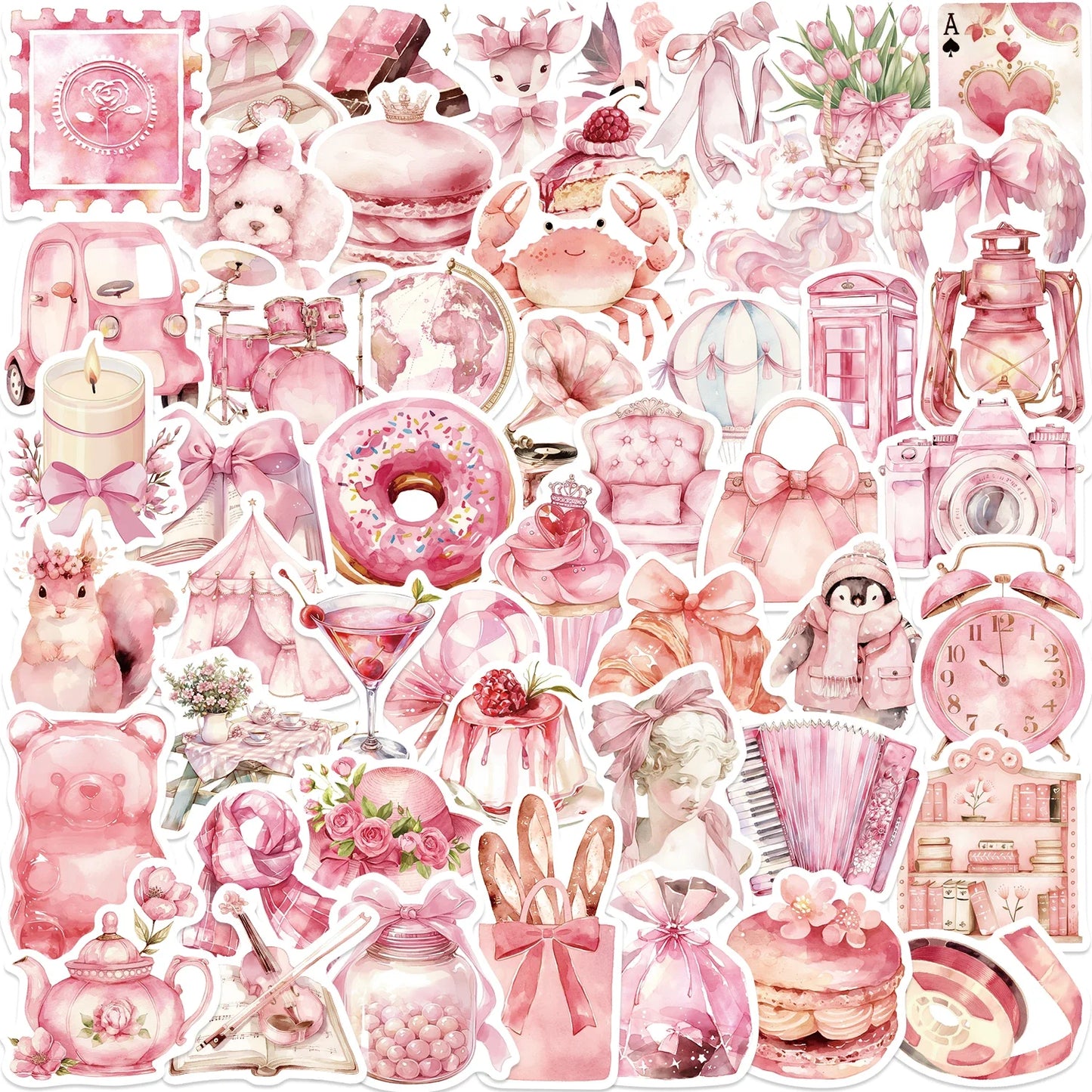 50 Pink Aesthetic Vinyl Stickers for Laptop, Car, Bike