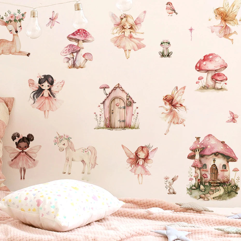 Cute Fairy Mushroom House Wall Stickers for Kids Nursery Decor
