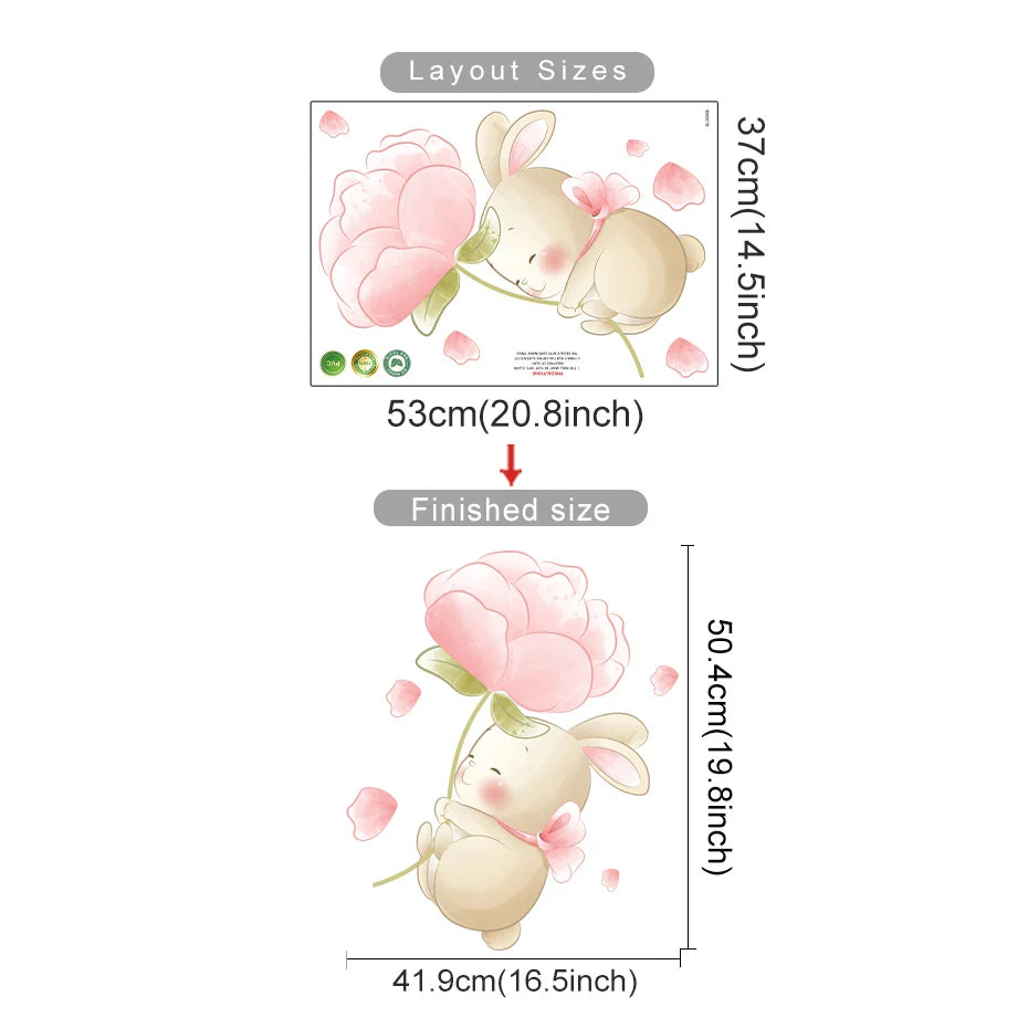 Cartoon Bear Rabbit Flower Wall Stickers for Kids Nursery Decor