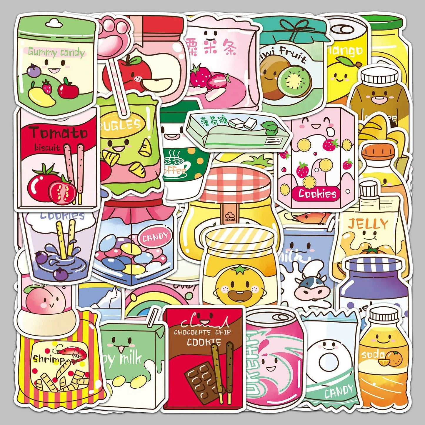 50pcs Cartoon Snack Stickers for Helmet, Wall, Desktop Decoration