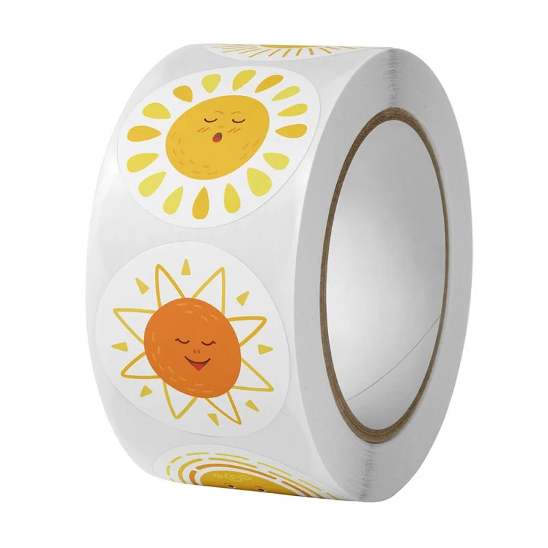 500pcs 8 Styles Round Cartoon Sun Smiley Kids Reward Stickers Party Handmade Scrapbooking Gift Packaging Seal Label