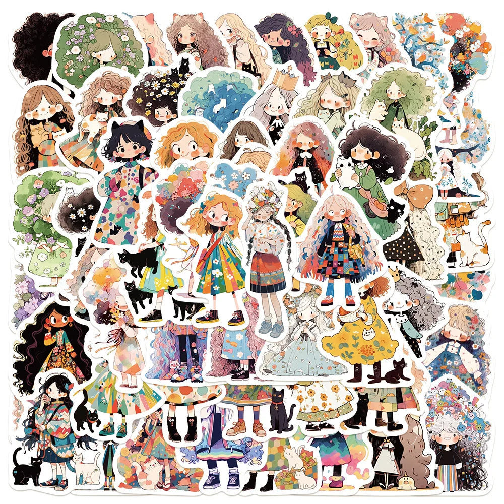 Anime Girl Stickers Pack - Cute Aesthetic Decals for Laptop, Phone, Scrapbook, Fridge, Kids Toys