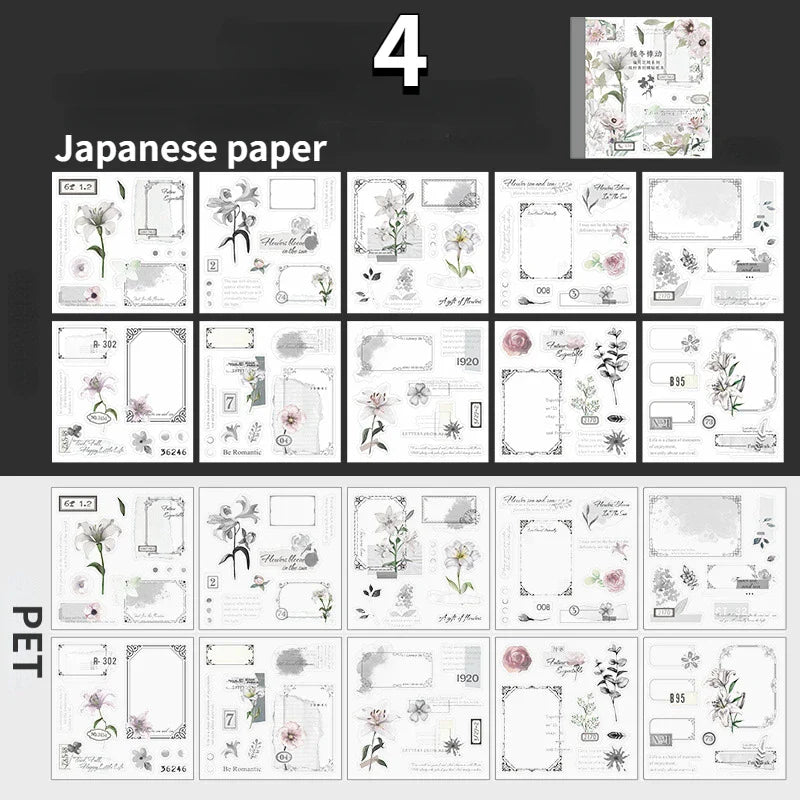 Retro Floral Sticker Book - Four Seasons Theme, 20pcs