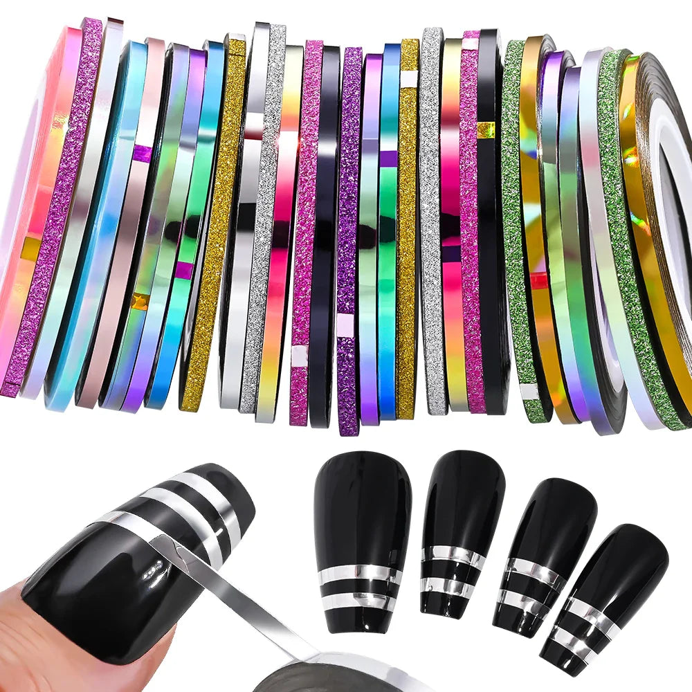 Glitter Nail Art Striping Tape Set - 10 Rolls, 1-3mm