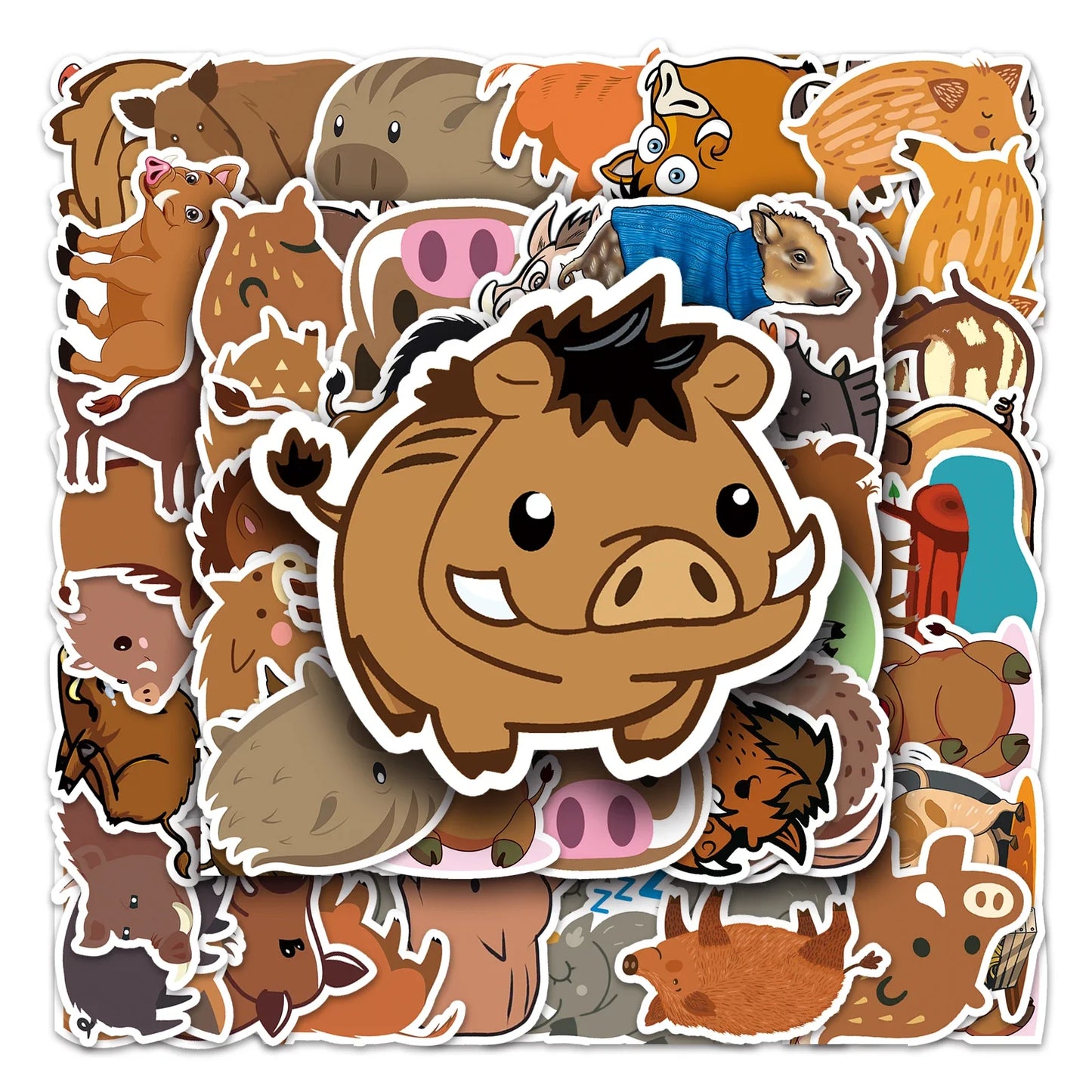 50Pcs Wild Boar Cartoon Waterproof Vinyl Stickers for Skateboard Snowboard