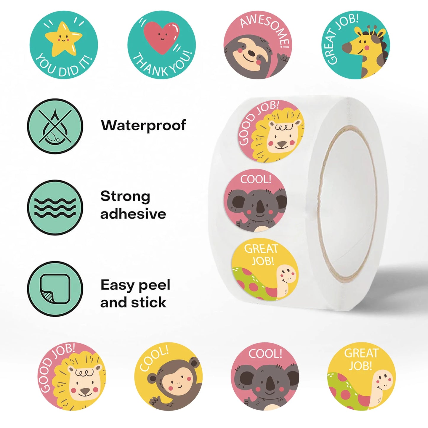 500pcs Teacher Awards Encourage Stickers Roll Cute Kawaii Kindergarten Children's Reward Sticker Gift Decorative Sticker