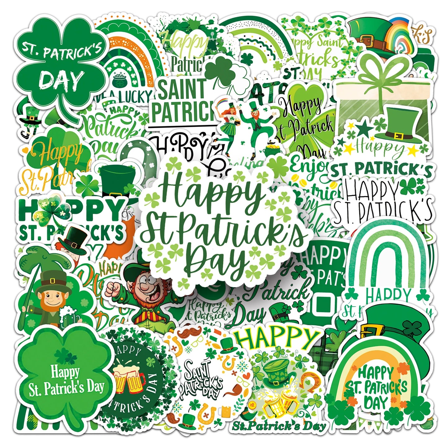 50 Cute St. Patrick's Day Graffiti Stickers for Laptop, Guitar, Skateboard, Suitcase Decoration