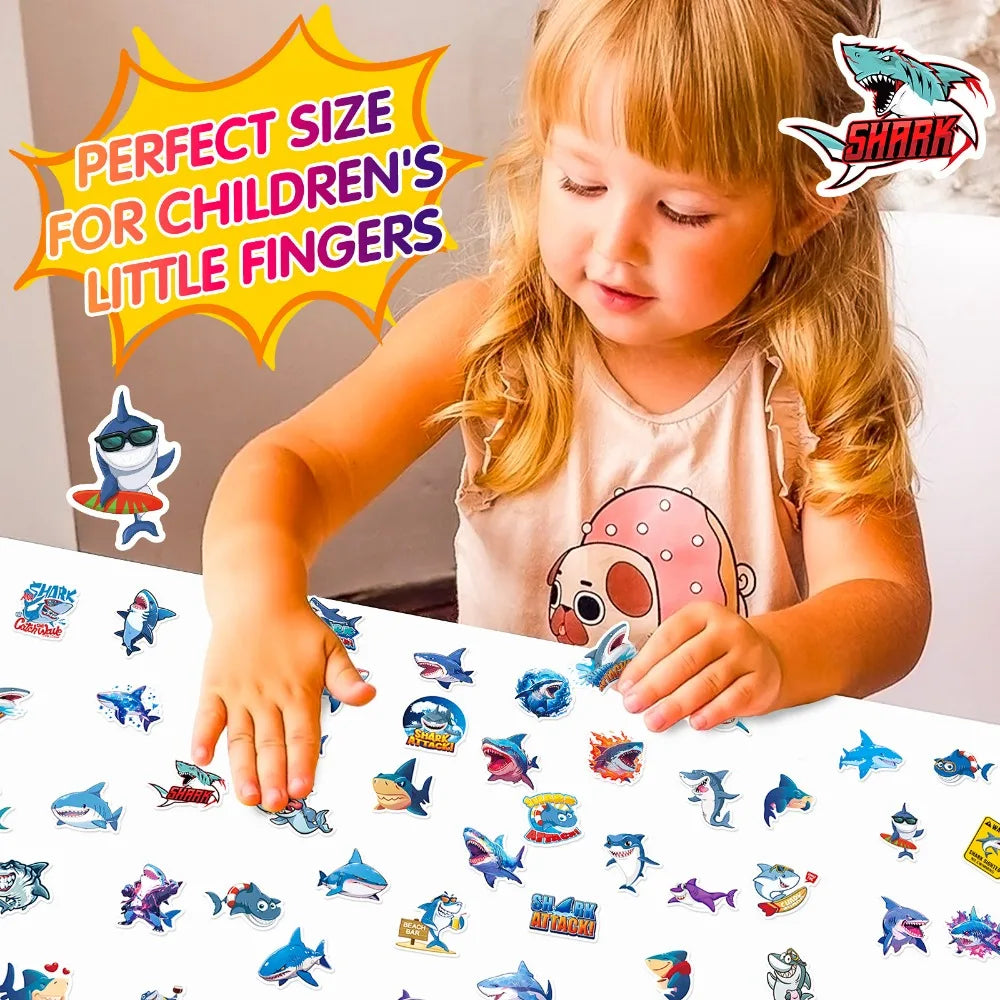 10/50PCS Cartoon Anime Cute Shark Stickers Skateboard Suitcase Freezer Graffiti Luggage Motorcycle DIY Decal Sticker for Kid