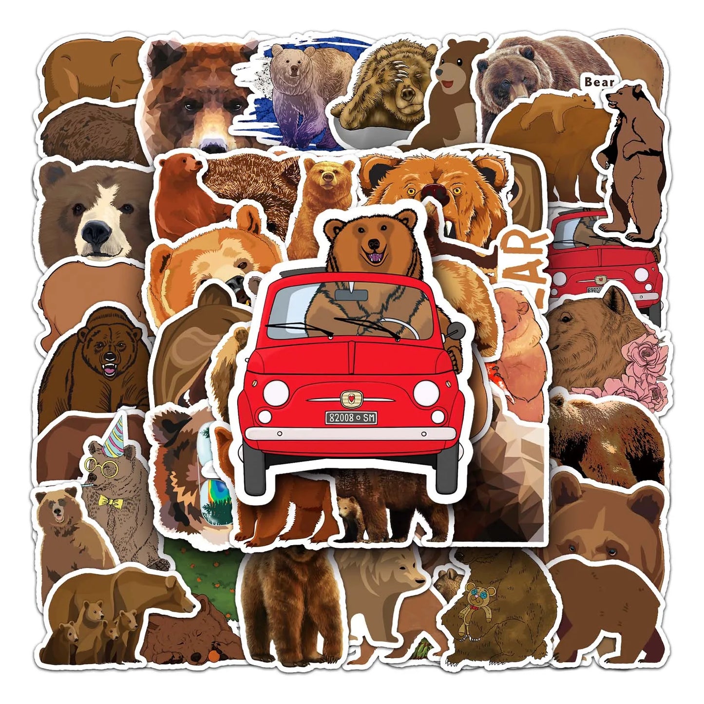 50Pcs Brown Bear Banana Cartoon Waterproof Vinyl Stickers for Skateboard Snowboard
