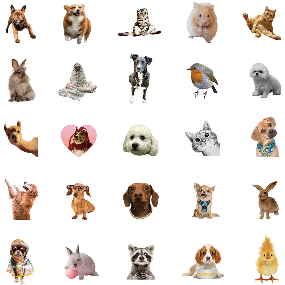 52pcs Cute Dogs Cats Animal Stickers For Luggage Laptop Water Bottle Vinyl Waterproof Graffiti Bicycle Car Decals Kids Toy