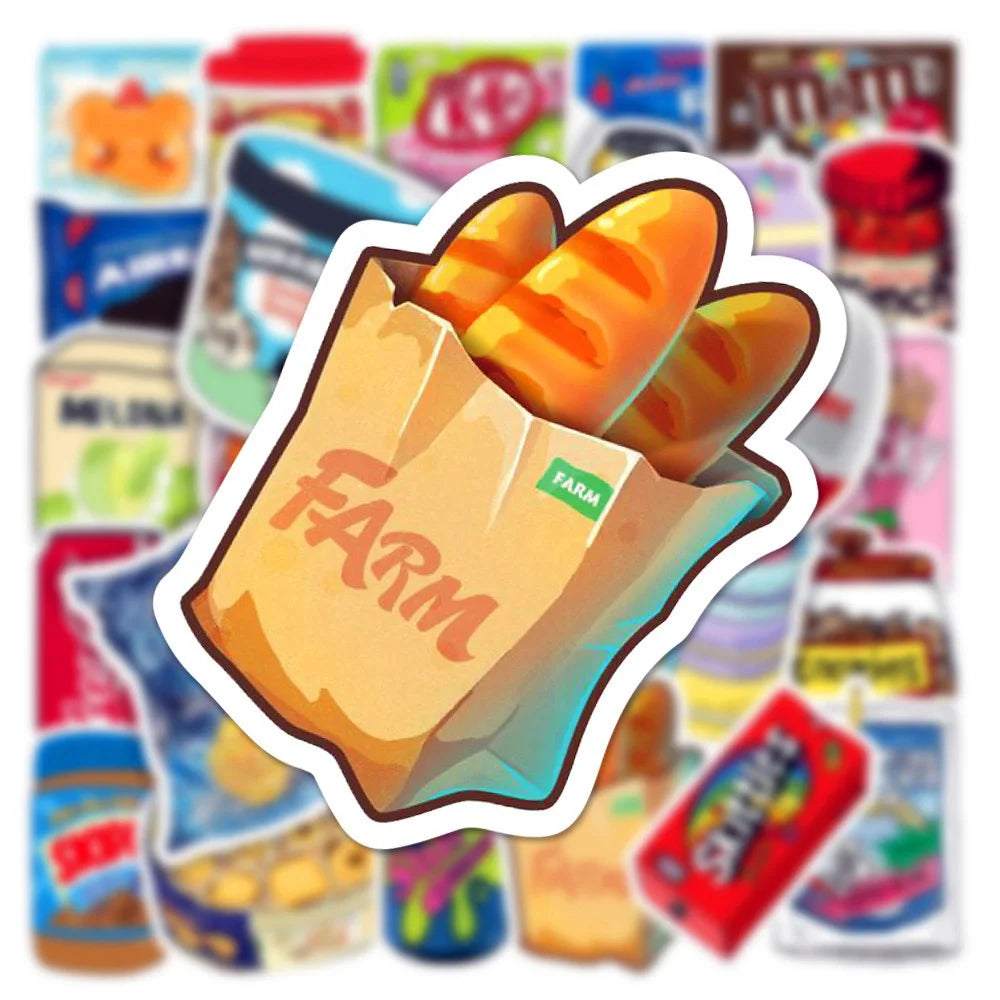 Food Drink Bread Milk Stickers Decals for Laptop Luggage Skateboard Kid Toys Gift