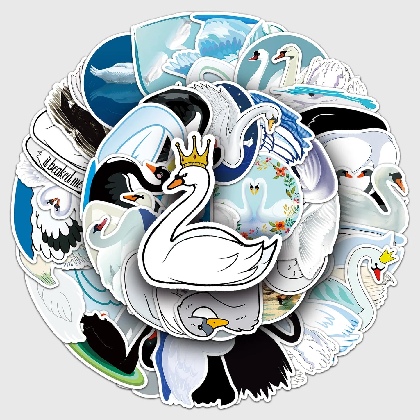 50Pcs Swan Cartoon Waterproof Vinyl Stickers for Skateboard Snowboard
