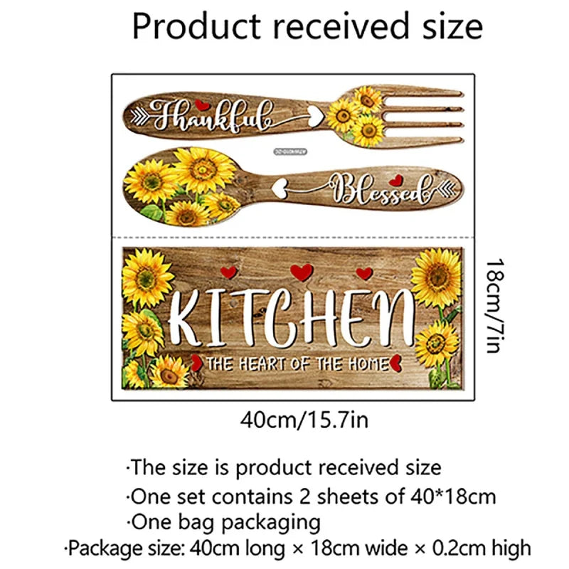 Wall Stickers Sunflower Spoon Fork Pattern Kitchen Restaurant Background Decoration Wallpaper For Home Decor Living Room Decals