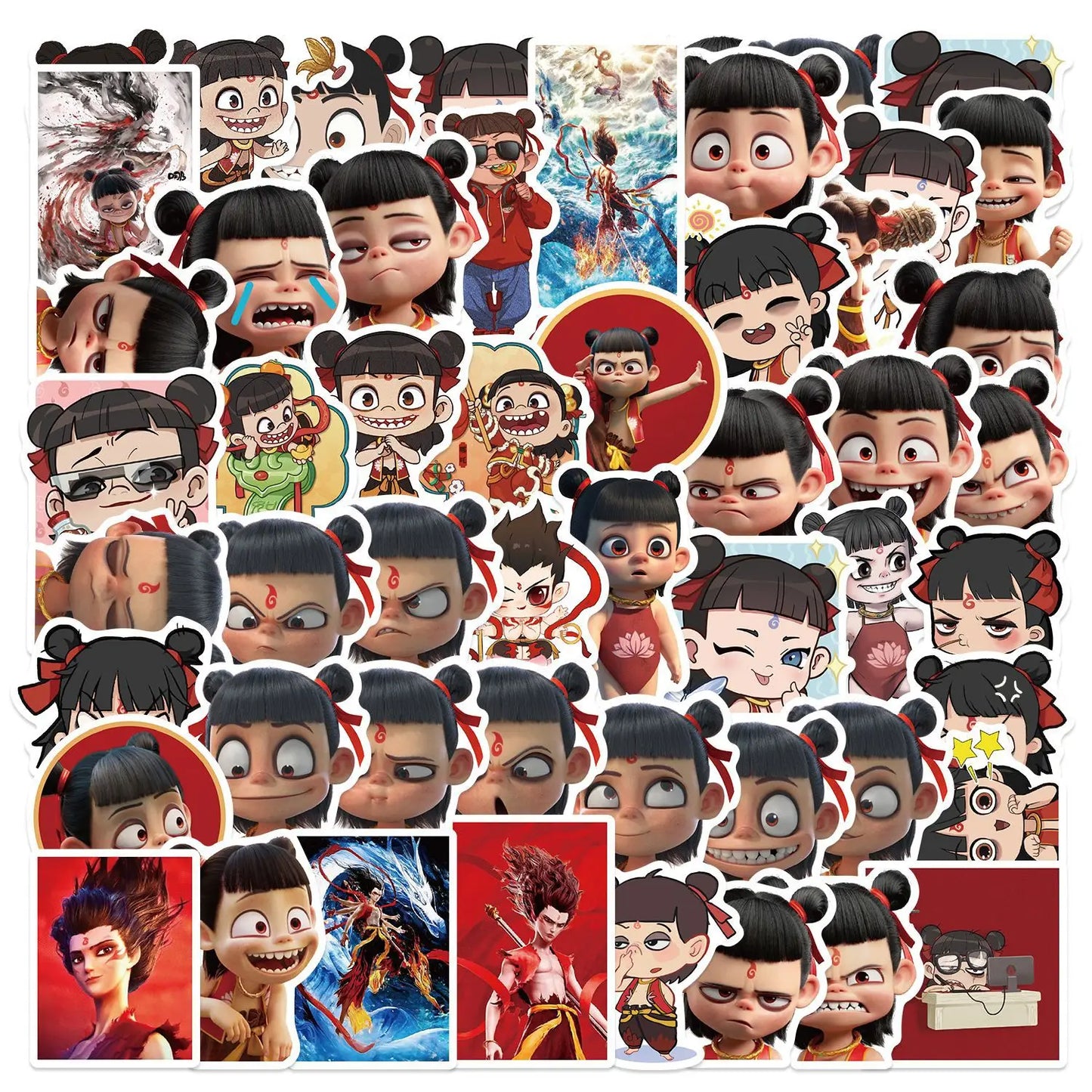 50pcs Nezha Cartoon Stickers for Helmet, Wall, Desktop Decoration