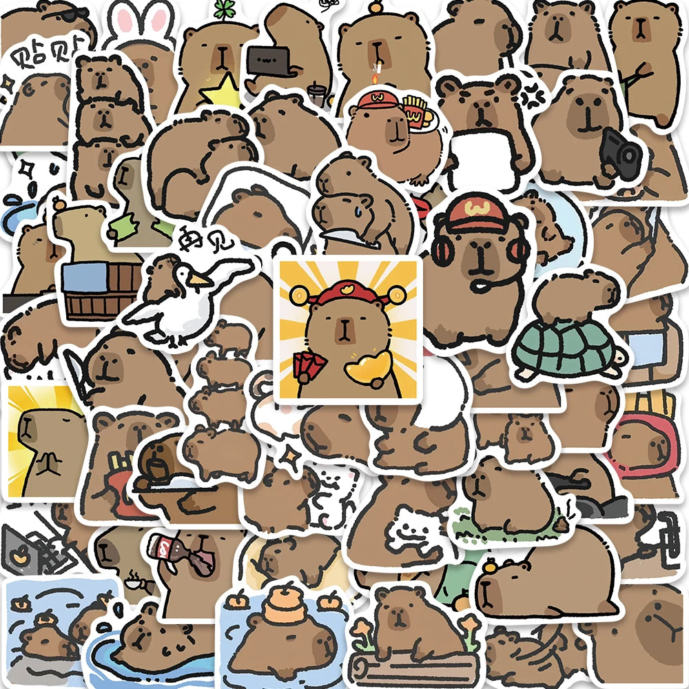 62PCS Cute Capybara PVC Stickers Decorative DIY Phone Scrapbook Decals