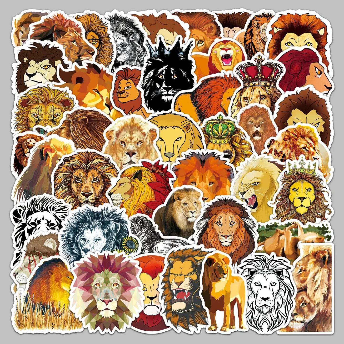 50Pcs Cartoon Lion Graffiti Stickers for Helmet Wall DIY Decoration