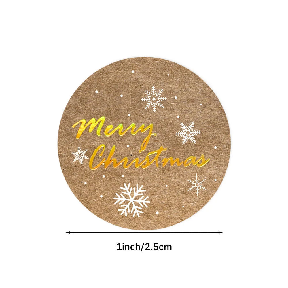 100-500Pcs Round Merry Christmas Stickers Seal Labels 1inch Golden Word Label For Christmas Gift Decorate Sticker