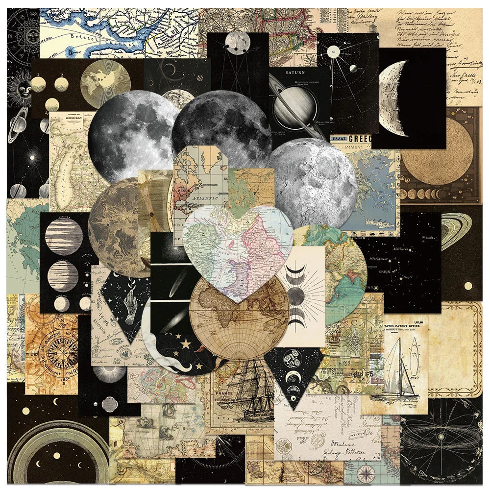 50PCS Vintage World Map Stickers Waterproof for Skateboard, Guitar, Luggage, Car