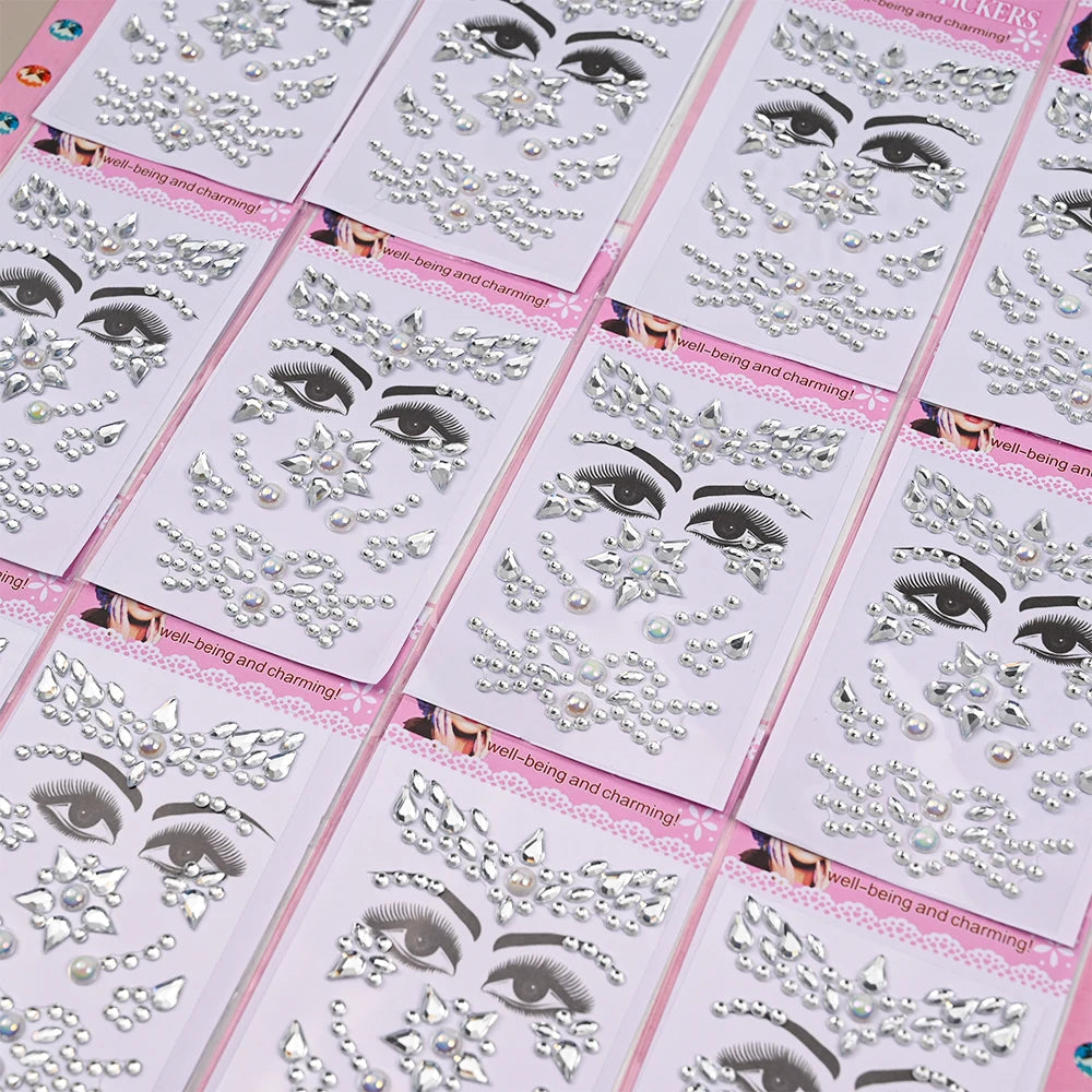 Kids Glitter Face Stickers: Rhinestones & Jewels (12 Pack)