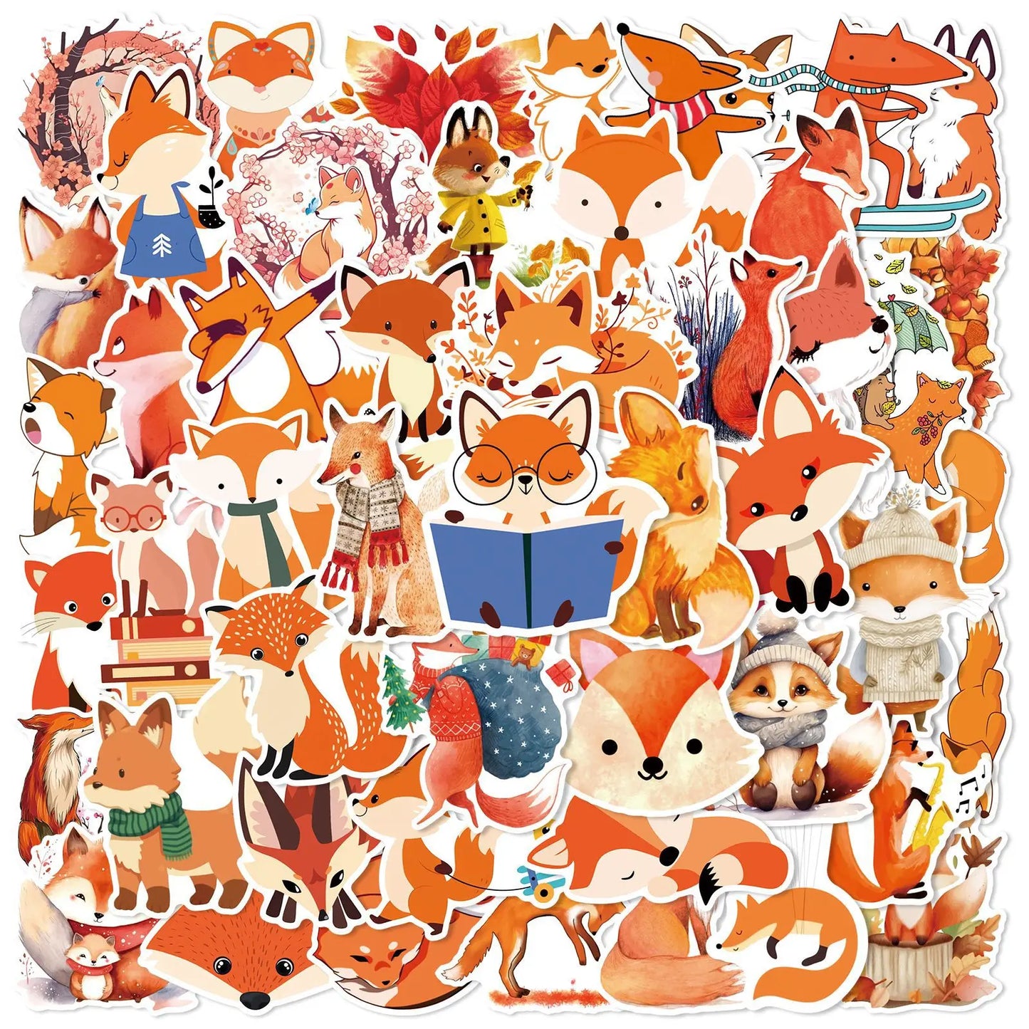 50pcs Cute Fox Graffiti Stickers for Helmet, Wall, DIY Decoration