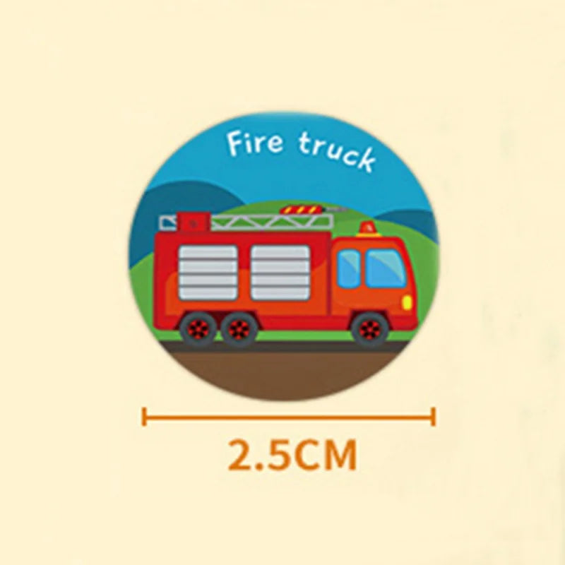 500pcs Vehicle Thank You Stickers Cute Cartoon Ambulance Taxi Teacher Reward Sticker for Kids Birthday Party Seal Labels