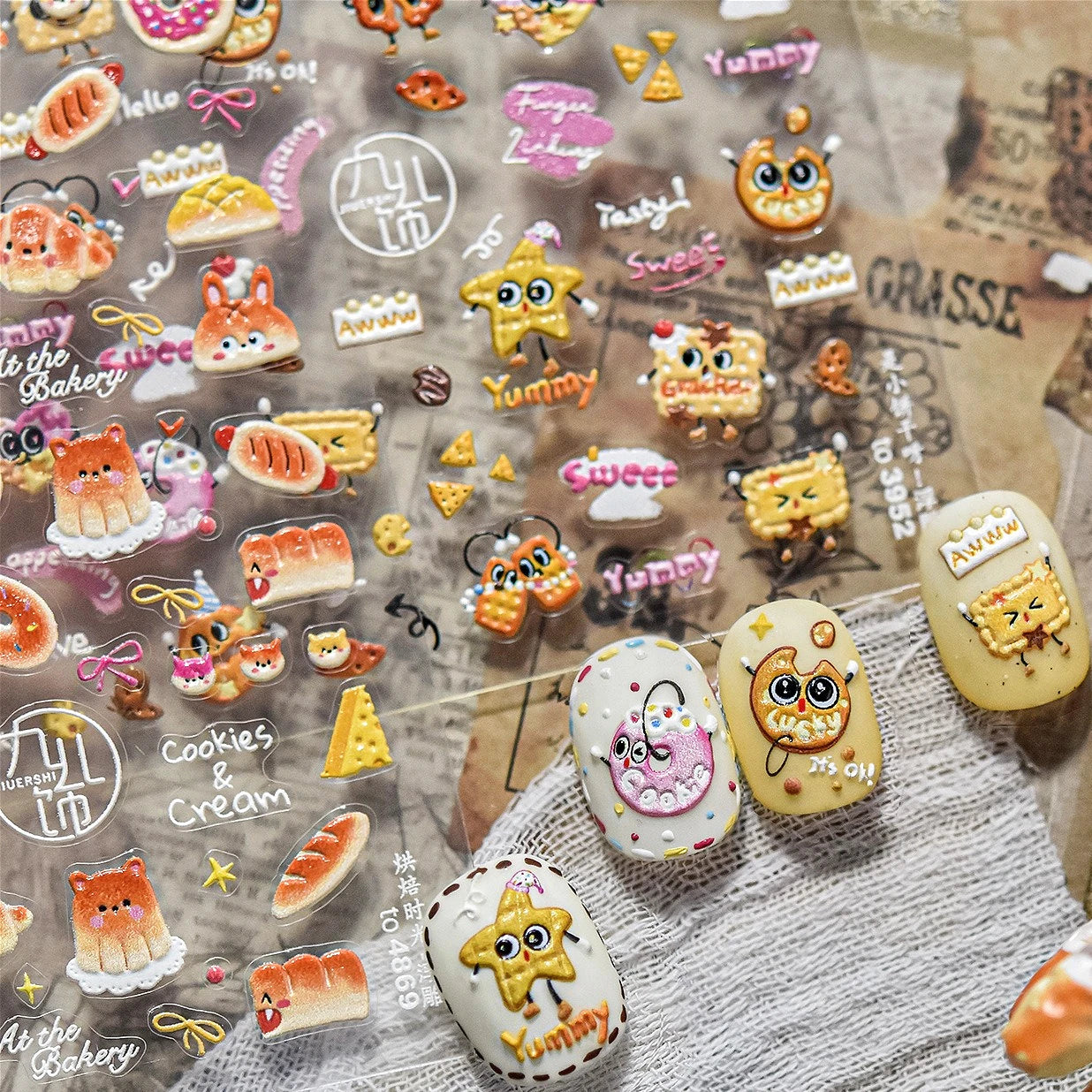 Cute Food Nail Art Stickers: Dogs, Cookies, Cheese, Croissants