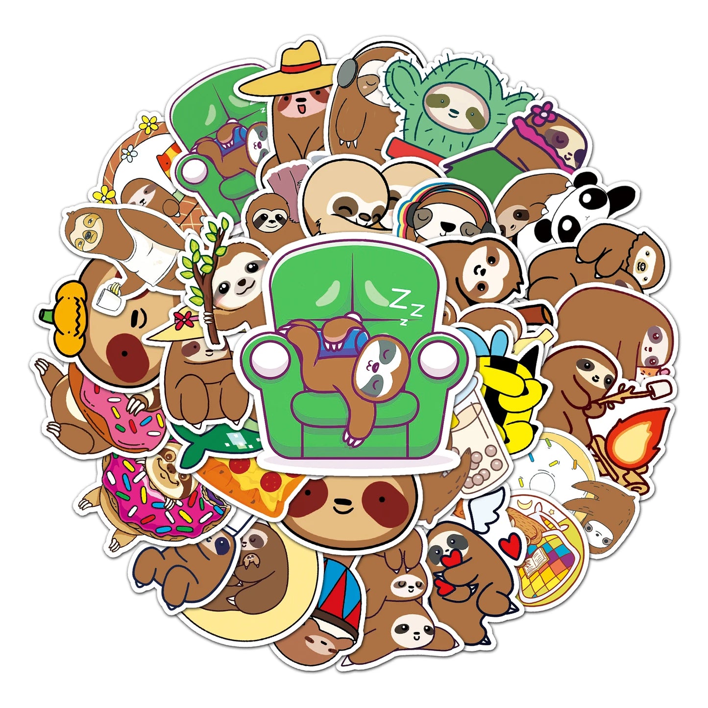 50Pcs Sloth Cartoon Waterproof Vinyl Stickers for Skateboard, Snowboard, Home Decor