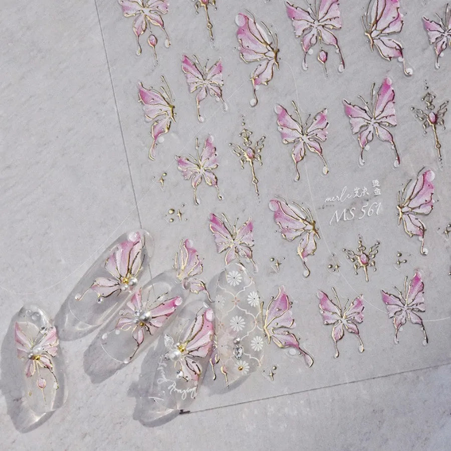 5D Glitter Butterfly Nail Stickers Aurora Charms DIY Manicure Decals