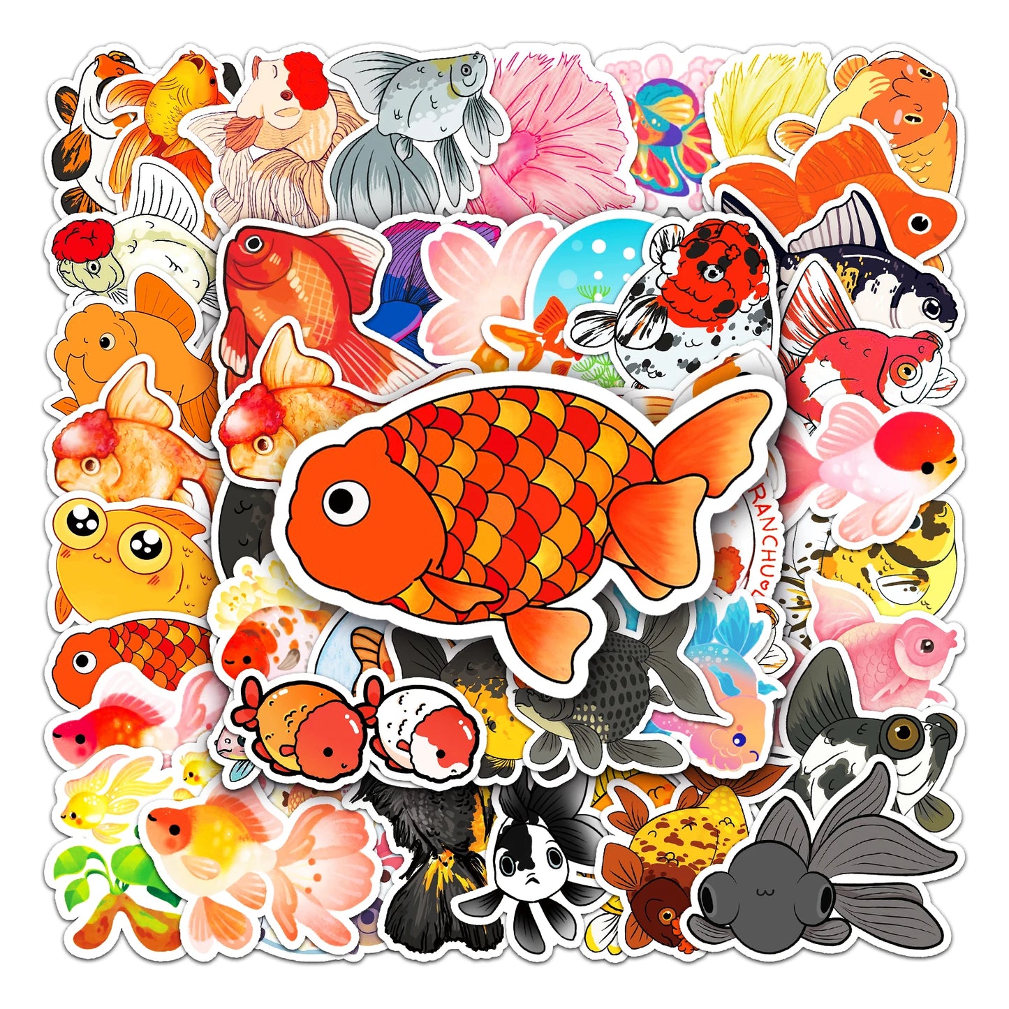50Pcs Goldfish Cartoon Waterproof Vinyl Stickers for Skateboard Snowboard